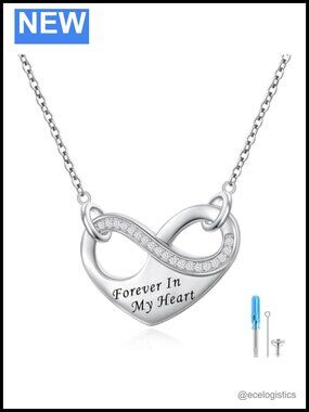925 Sterling Silver Infinity Heart Urn Necklace Cremation Jewelry Memorial Gift